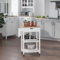 HOMCOM Carrello da Cucina Salvaspazio 2 Ripiani 1 Cassetto 1 Portasciugamani 4 Rotelle, Legno, Bianco, 64x39x84.5cm(m-2)