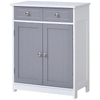 kleankin 75x60cm Freestanding Bathroom Storage Cabinet Unit w/ 2 Drawers Cupboard Adjustable Shelf Metal Handles Traditional Style Grey White(m-14)