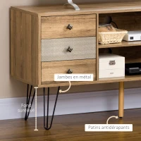 HOMCOM Meuble TV jusqu'à 50 pouces avec 4 compartiments 4 tiroirs 2 passe-câbles et 1 placard pieds épingles métal noir(m-7)