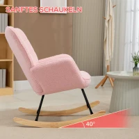 HOMCOM Schaukelstuhl im Retro-Design, Massivholz, Sessel, Relaxsessel, 98 cm x  71 cm x 101 cm, Rosa(m-4)
