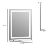 Kleankin Specchio da Bagno Luci a LED, Interruttore Touch Mensola in Vetro con Utensili per Montaggio a Parete 70x50cm(m-3)