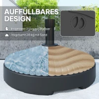Outsunny Tuinparasolvoet, Basis voor Parasol, Vulbaar met Water en Zand, Parasolbasis, Kunststof, Zwart(m-4)