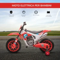 HOMCOM Moto da Cross Elettrica per Bambini da 3-5 Anni, Moto Elettrica per Bambini con Batteria 12V Ricaricabile e Rotelline Rimovibili, 106.5x51.5x68cm, Rosso(m-4)