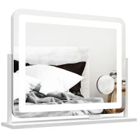 HOMCOM Espejo de Tocador Giratorio 58x46 cm con 3 Modos de Iluminación Ajustables Interruptor Táctil Espejo de Aumento Blanco(m-10)