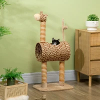 PawHut Giraffe-Designed Cat Tree, with Scratching Posts, Cat Tunnel, Toy Ball - Beige(m-2)