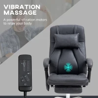 Vinsetto Office Chair with Lumbar Massage, 135° Reclining Computer Chair with Adjustable Headrest, Retractable Footrest, 10cm Double Padded Seat, Microfiber Fabric, Metal Base, Dark Grey(m-4)