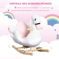 HOMCOM Schaukeltier Schaukelpferd mit Sicherheitsgurt Musik, 55 cm Baby Schaukel aus weichem Plüsch Schaukelspielzeug Spielzeug Wippe für Baby Kinder Kleinkinder ab 18 Monate Holz(m-5)