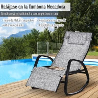 Outsunny Tumbona Mecedora de Exterior con Respaldo y Reposapiés Regulables 64x94x108 cm Gris(m-4)