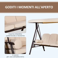 Outsunny Dondolo 3 Posti con Tetto Regolabile, Portabicchieri e Cuscini, in Metallo e Poliestere, 208x121x172 cm, Beige(m-6)