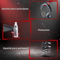 HOMCOM Mesa Gaming Escritorio 122x66x76 cm para Ordenador Tablero de Fibra de Carbono Portavasos Gancho para Auriculares Soporte de Gamepad y 2 Orificios Pasacables Negro y Rojo(m-7)