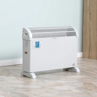 HOMCOM Stufa Elettrica da Parete e da Appoggio con Temperatura Regolabile e Timer, in Metallo e Plastica, 58.5x20x43 cm, Bianco(m-2)