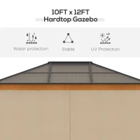 Outsunny 3 x 3.6 m Hardtop Gazebo Canopy, Polycarbonate Roof Garden Pavilion with Aluminium and Steel Frame, Nettings and Sidewalls for Garden, Patio, Khaki(m-4)