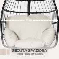 Outsunny Poltrona Sospesa con Cuscino e Struttura in Metallo per Giardino e Soggiorno, 101x101x188cm, Nero(m-5)