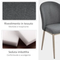 HOMCOM Set 2 Sedie Sala da Pranzo, Seduta Imbottita ed Ergonomica con Gambe in Acciaio e Rivestimento in Lino 50 x 58 x 85cm(m-4)