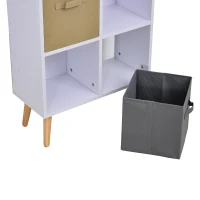 HOMCOM Biblliothèque étagère scandinave 4 niches 4 paniers tissu kaki gris pieds effilés bois pin panneaux particules blanc(m-4)