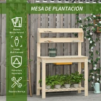 Outsunny Mesa de Plantación de Madera Mesa para Macetas Mesa de Trabajo con Tablero Deslizante 3 Estantes Ganchos Jardín Patio Garaje 100x40x140 cm Natural(m-7)