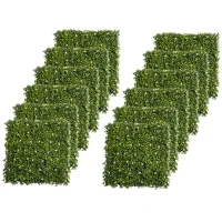 Outsunny 12PCS Artificial Boxwood Wall Panels 50cm x 50cm Grass Privacy Fence Screen Faux Hedge Greenery Backdrop Encrypted Milan Grass with White Flowers for Home Garden Backyard Balcony(m-14)