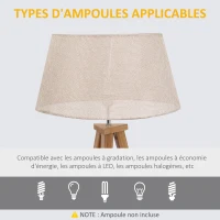 HOMCOM Lampadaire trépied pieds en bois et abat-jour aspect lin 40 W dim. 59L x 59l x 152H cm(m-6)