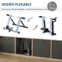 HOMCOM Rodillo de Bicicleta Entrenamiento Plegable con Resistencia Magnética para Ruedas de 650C/700C o 26-28 Pulgadas para Casa Interior Carga 135 kg 54,5x47,2x39,1 cm Plata(m-4)