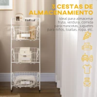 HOMCOM Cesta de Frutas y Verduras de 3 Niveles Organizador de Cestas Apilables y Extraíbles 42,5x36,5x91 cm Blanco(m-4)