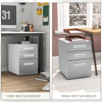 Vinsetto Aktenschrank, Rollcontainer, verschließbar, 2 Schubladen & Hängeregister, Stahlgehäuse, 39x48x59 cm, Hellgrau(m-7)
