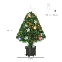 HOMCOM 2FT Pre-lit Artificial Christmas Tree Tabletop Multicoloured Fibre Optic Xmas Decoration w/ LED Lights Pot Table Desk - Green(m-3)