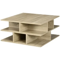 HOMCOM Table basse salon table basse carrée table de salon 2 niveaux avec espace de rangement 70 x 70 x 36,5 cm bois naturel(m-10)