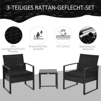 Outsunny Polyrattan Gartenset für 2 Personen Balkonmöbel Set mit Kissen Schwarz(m-4)