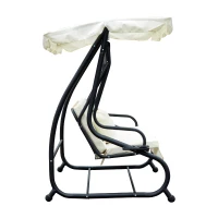 Outsunny Columpio Balancín Jardín 3 Plazas Convertible en Cama Techo Parasol Regulable Bandeja para Bebida Terrza Balcón Exterior Carga máx. 340kg Acero 200x120x164cm Beige(m-9)