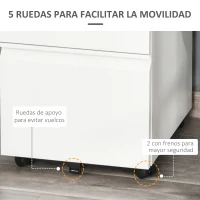 Vinsetto Cajonera de Oficina con Ruedas Mueble con Cerradura 2 Cajones y 1 Archivador para Tamaño A4 Carta 39x48x60 cm Blanco(m-5)
