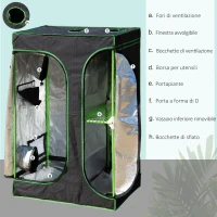 Outsunny Serra Idroponica per Interni, Tessuto Riflettente e Prese d'Aria, Porte e Finestre, 90x60x135cm Nero e Verde(m-5)