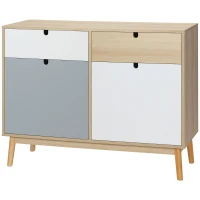 HOMCOM Mobiletto Multiuso Stile Nordico, Armadietto Due Ante con Cassetti per Cucina e Ingresso, 100x40x79.5cm, Multicolore(m-10)