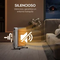 HOMCOM Radiador de Aceite Silencioso de 9 Elementos 2000W con Temperatura Ajustable Protección contra Sobrecalentamiento Blanco(m-6)