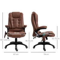 Vinsetto Massage Recliner Chair Heated Office Chair with Six Massage Points Microfiber Cloth 360° Swivel Wheels Brown(m-3)