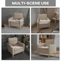 HOMCOM Modern Accent Chair, Comfy Fireside Chair, Upholstered Armchair for Living Room, Bedroom, Home Office, Beige(m-6)