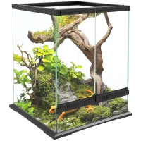 PawHut Terrarium, Glasgehäuse, verriegelbar, Kabelmanagement, 45x45x60cm, Schwarz(m-10)