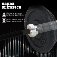 SPORTNOW Barra de Pesas de Acero 180 cm Ø50 mm con 2 Presillas Carga 200 kg para los Discos de Ø5 cm Entrenamiento en Casa Negro(m-4)