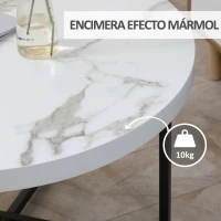 HOMCOM Mesa de Centro Mesa de Salón Redonda con Encimera Símil Mármol y Marco de Metal Estilo Moderno 80x80x45 cm Blanco(m-5)