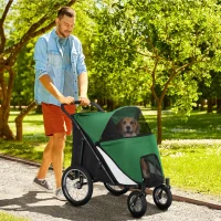 PawHut Foldable Pet Stroller, with Washable Cushion, Storage Bags, Safety Leash, for Medium, Large Dogs, Cats - Green(m-2)