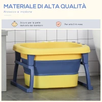 HOMCOM Vaschetta Bagnetto Neonato Pieghevole con Supporto Antiscivolo, Vaschetta da Bagno Portatile per Neonati e Bambini di 0-6 Anni con Foro di Scarico, 75.3x55.4x43cm, Blu e Giallo(m-6)