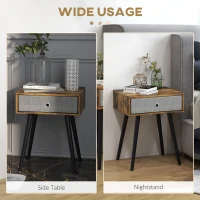 HOMCOM Bedside Table Set of 2, Industrial Nightstand, Tall End Table with Removable Fabric Drawer, Retro Chic Side Table Accent Furniture with Wooden Legs, Rustic Brown(m-6)
