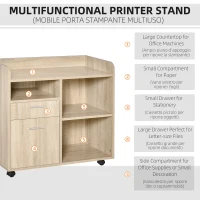 Vinsetto Mobile Porta Stampante, Mobile Ufficio, Mobiletto Basso, Mobile Multiuso con 4 Ruote, Rovere, 80x40x72cm(m-6)