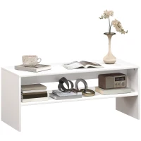 HOMCOM Tavolino da Caffè Moderno in Legno a 2 Livelli con Ripiano Aperto, 100x40x41.5 cm, Bianco(m-1)