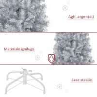 HOMCOM Albero di Natale Slim Artificiale Alto 150cm con 408 Rami, Albero di Natale Slim con Base Rimovibile, in PET e Acciaio, Argento(m-6)