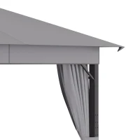 Outsunny Cenador de Jardín 4x3 m Pabellón con Techo de Ventilación 4 Cortinas Laterales con Puerta y 8 Orificio de Drenaje Gazebo de Aluminio para Exterior Patio Fiestas Gris(m-7)