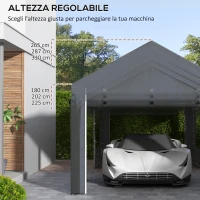 Outsunny Gazebo per Auto e Feste con Altezza Regolabile, 4 Porte e 4 Finestre, 6x3m Grigio Scuro(m-5)