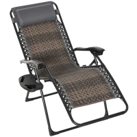 Outsunny Chaise longue pliable de jardin zéro gravité plateau porte gobelet accessoires tétière acier résine tressée gris(m-10)