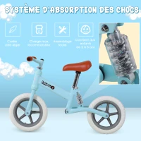 HOMCOM Draisienne Enfant Vélo Sans Pédales pour Enfants de 2 à 5 ans Roues 12" Suspension Selle Hauteur réglable Acier Bleu Ciel(m-7)
