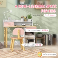 AIYAPLAY 2 Pieces Children Study Table with Hutch, Kids Desk and Chair Set with Storage, Drawer, Shelves, Pink(m-7)