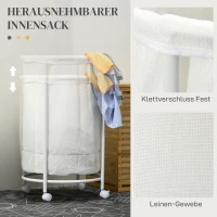 HOMCOM Wäschesammler, 100L Fassungsvermögen, Φ50x68H cm, Cremeweiß(m-6)